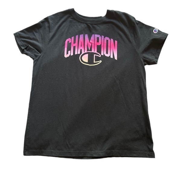 Champion Black Shirt Pink Graphics Logo Iconic Size Med GUC #4807 - Picture 1 of 4